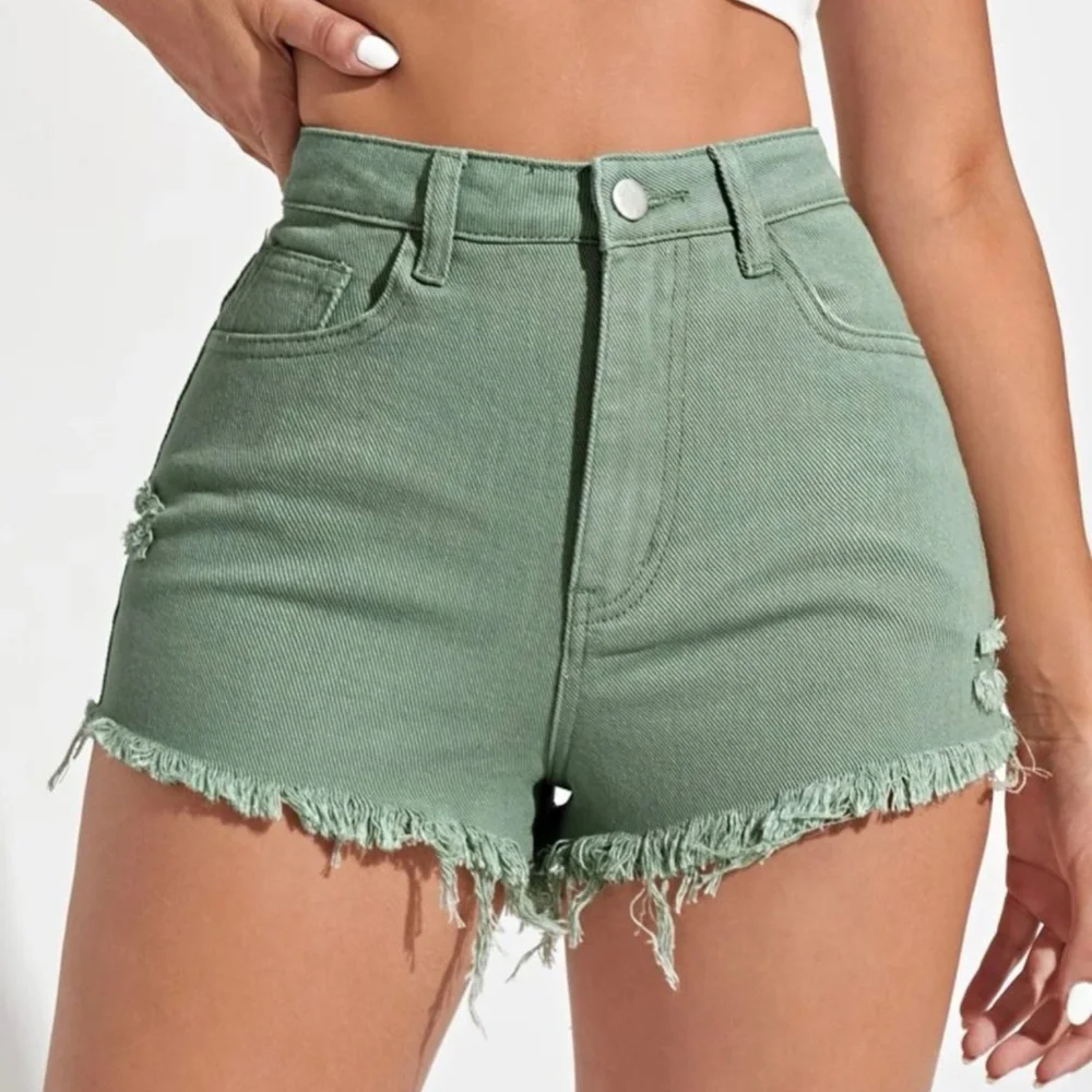 Distressed Green Boho Shorts Medium Frayed NWT in package casual vacation - Picture 9 of 10